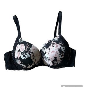 Torrid Black and Pink Skull Floral Bra